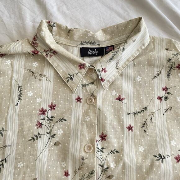 VTG Tapestry Striped Floral Cottagecore Shirt 3X Prairie Butter Yellow Grandma - Picture 2 of 11